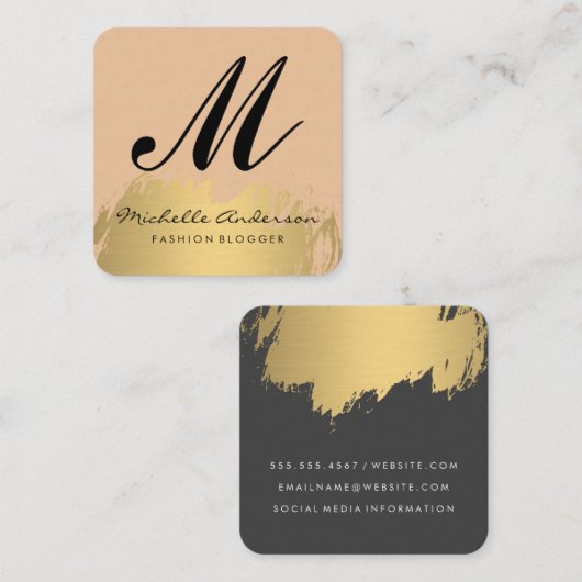 Elegante Goud Geborsteld | Fashionista Vierkante Visitekaartje (Voorkant / Achterkant)