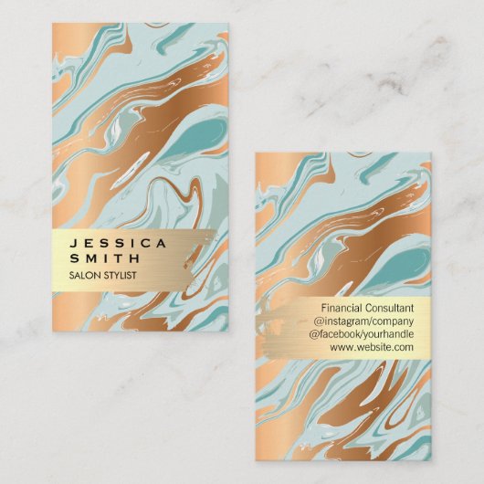 Elegante Goud Geborsteld Vloeibaar Marmer Visitekaartje (Voorkant / Achterkant)