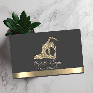 Elegante goud gestreepte glitter yogameisje visitekaartje
