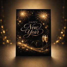 Elegante Goud Glans Gelukkig Nieuwjaar-ontwerp Feestdagen Kaart
