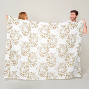 Elegante goud glinsterende tijgerprint witte desig fleece deken