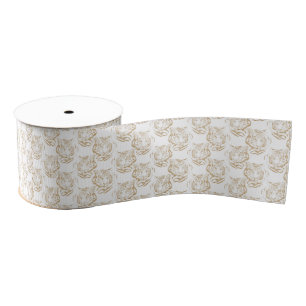 Elegante goud glinsterende tijgerprint witte desig grosgrain lint