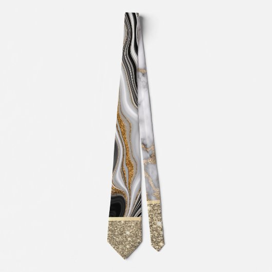 Elegante goud glinsterende witte zwarte marmer stropdas (Voorkant)