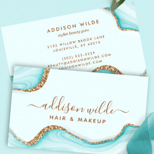 Elegante Goud Glitter Aqua Marmer Agate Modern Chi Visitekaartje