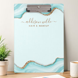 Elegante Goud Glitter Blauwe Marmer Agaat Modern Klembord