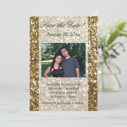 Elegante Goud Glitter Gedrukte Trouw Kaart (Staand voorkant)