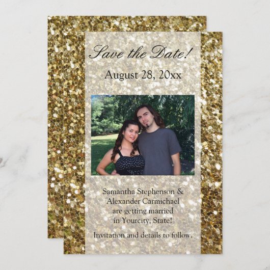 Elegante Goud Glitter Gedrukte Trouw Kaart (Voorkant / Achterkant)