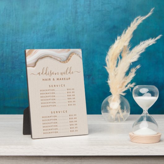 Elegante Goud Glitter Marmer Agate Prijsmenu Fotoplaat (Zijkant)