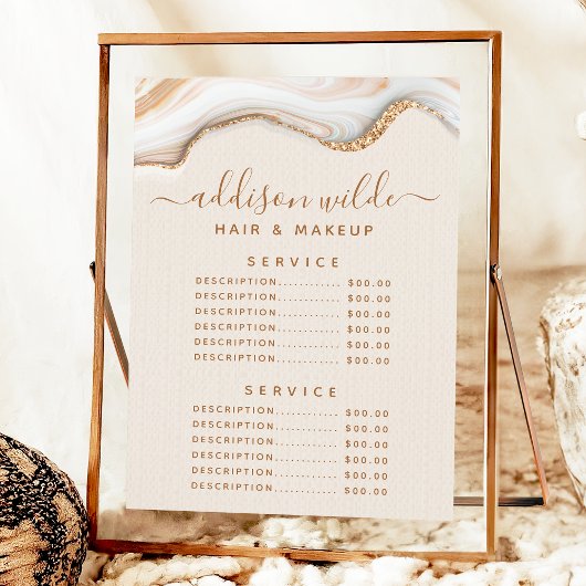 Elegante Goud Glitter Marmer Agate Service Prijs Menu