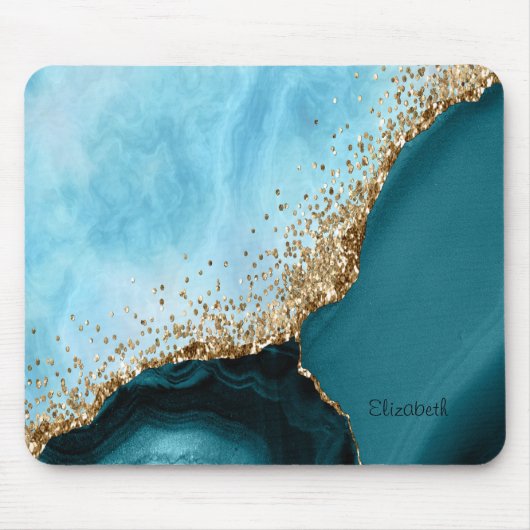 Elegante Goud Glitter Turquoise Marmer Muismat (Voorkant)