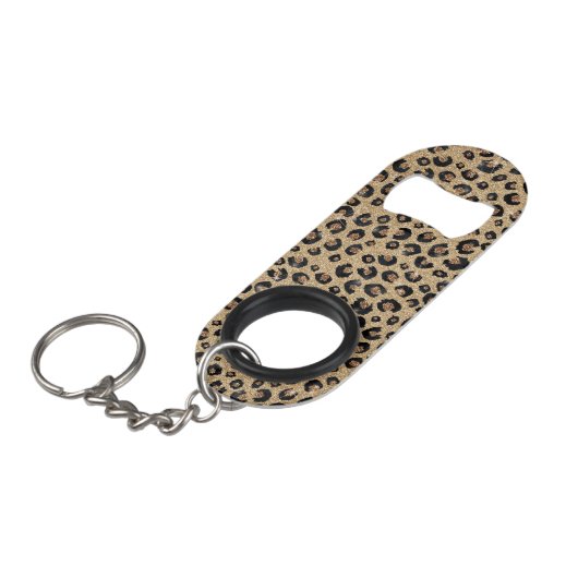 Elegante Goud Glitter Zwarte Luipaardprint Mini Flessenopener (Voorkant Gekanteld)