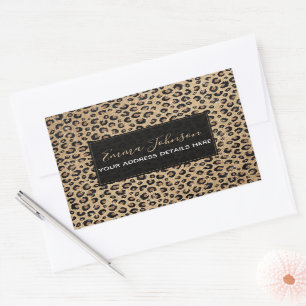 Elegante Goud Glitter Zwarte Luipaardprint Rechthoekige Sticker