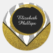 Elegante Goud Glitter ZwartWit Zigzag Patroon Ronde Sticker (Voorkant)