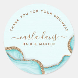 Elegante goud glitters blauw marmer agaat moderne  ronde sticker