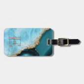 Elegante goud glitters turquoise marmer bagagelabel (Voorkant horizontaal)