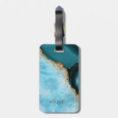 Elegante goud glitters turquoise marmer bagagelabel (Achterkant verticaal)