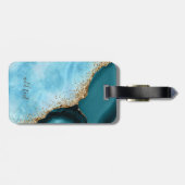 Elegante goud glitters turquoise marmer bagagelabel (Achterkant horizontaal)