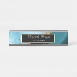 Elegante goud glitters turquoise marmer, lijst bureau naambordje