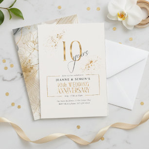 Elegante Goud & Grijs Bloemen 10e Jubileum ID1169 Kaart