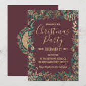 Elegante Goud Groen Rood Bloemige Kerstfeest Kaart (Voorkant / Achterkant)