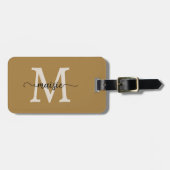 Elegante Goud Ivoor Monogram Initiaal Script Naam Bagagelabel (Voorkant horizontaal)