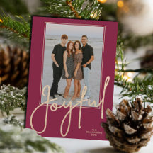 Elegante Goud JOYFUL op Cranberry Foto Kerstmis