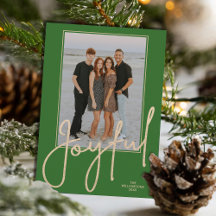 Elegante Goud JOYFUL Script Groene Foto Kerstmis