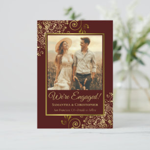 Elegante goud & kastanjebruine foto-verlovingsaank aankondiging