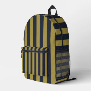 Elegante Goud & Marine Blauwe Verticale Strepen Bedrukte Rugzak