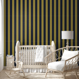 Elegante Goud & Marine Blauwe Verticale Strepen Behang