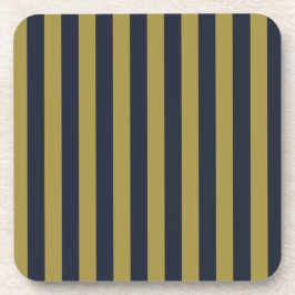 Elegante Goud & Marine Blauwe Verticale Strepen Bier Onderzetter