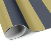 Elegante Goud & Marine Blauwe Verticale Strepen Cadeaupapier (Rol Hoek)
