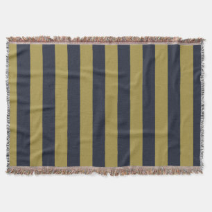 Elegante Goud & Marine Blauwe Verticale Strepen Deken