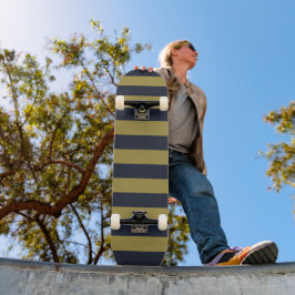 Elegante Goud & Marine Blauwe Verticale Strepen Persoonlijk Skateboard