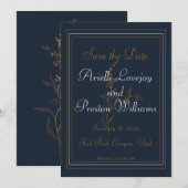 Elegante goud-, marineblauwe en witte Save The Dat Date (Voorkant / Achterkant)