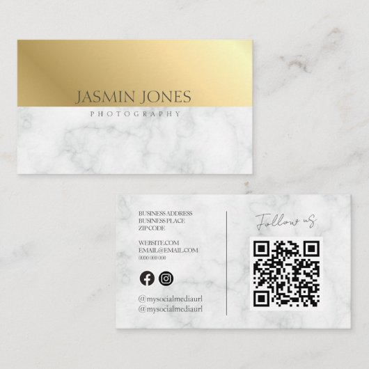 Elegante goud marmer QR-code Visitekaartje (Voorkant / Achterkant)