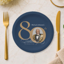 Elegante Goud Navy Blauwe Foto 80ste Verjaardag