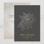 Elegante goud omrande poinsettia op donkere achter feestdagenkaart (Voorkant / Achterkant)