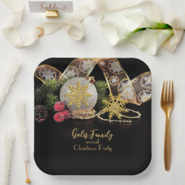 Elegante Goud op Zwarte Kerstfeest  Papieren Bordje