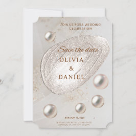 Elegante Goud & Parel Save The Date Kaart