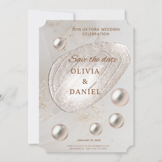 Elegante Goud & Parel Save The Date Kaart (Voorkant)
