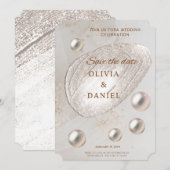 Elegante Goud & Parel Save The Date Kaart (Voorkant / Achterkant)