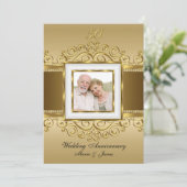 Elegante Goud & Parel Wervelende Foto 50 Jubileum Kaart (Staand voorkant)