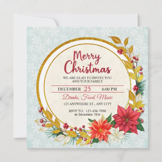 Elegante Goud & Poinsettia Kerstfeest (Voorkant)