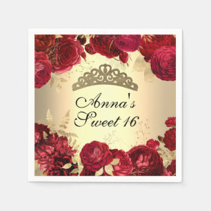 Elegante goud-rode bloemthema Sweet Sixteen Servet