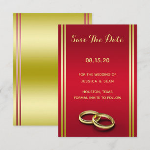 Elegante Goud & Rood, Trouwringen Huwelijk Save The Date