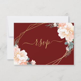 Elegante goud roodroze perzikkleurige bloemen brui RSVP kaartje