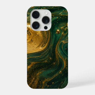 Elegante Goud & Smaragd Vloeibare Kunst iPhone 15  Pro Case