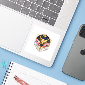 Elegante Goud Stier Marmer & Indigo Graniet Sticker (Laptop met iPhone)