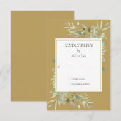 Elegante goud waterverf groene trouwdag RSVP kaartje (Voorkant / Achterkant)